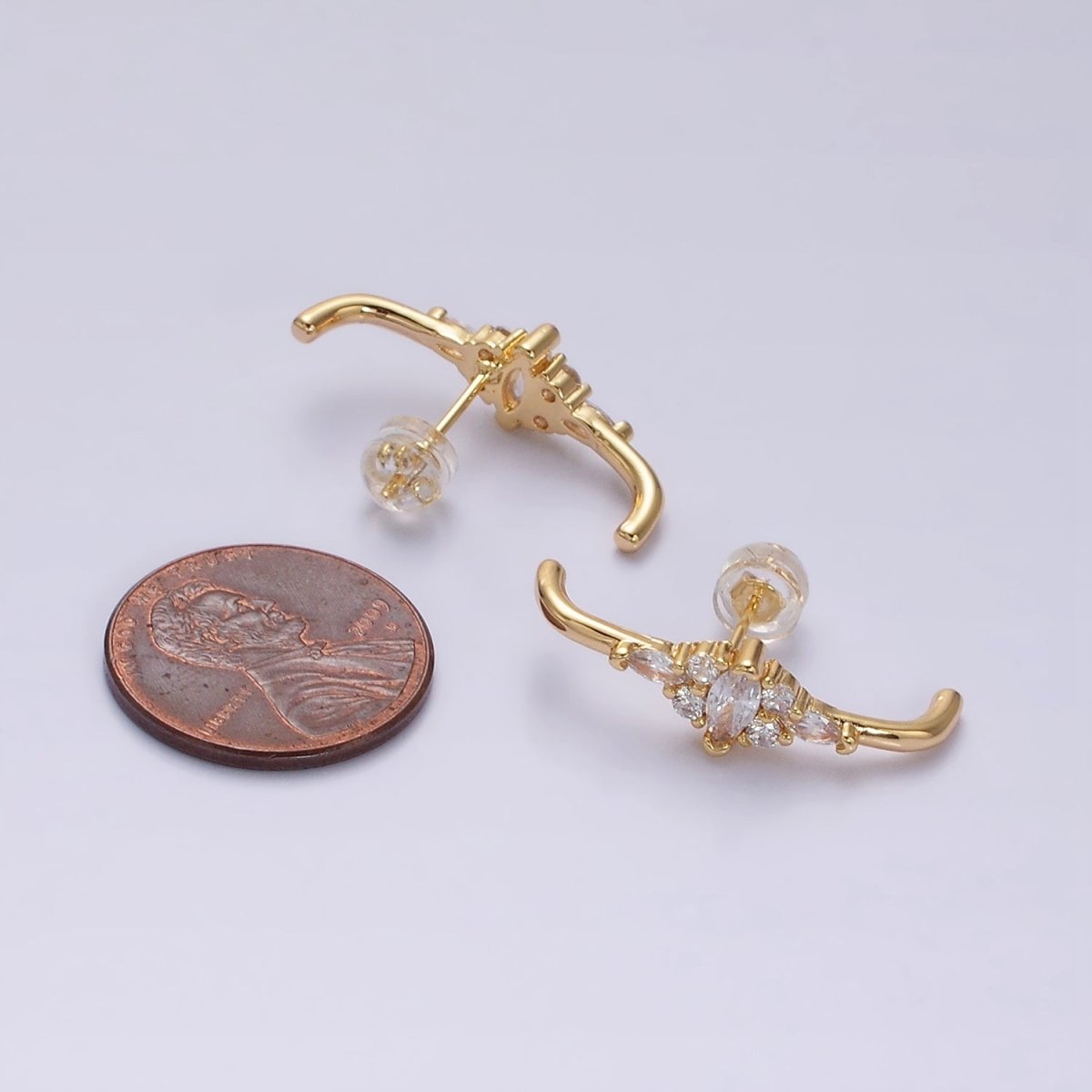 16K Gold Filled Clear Marquise CZ Claw Band Stud Earrings in Gold & Silver | AD-353 AD-354