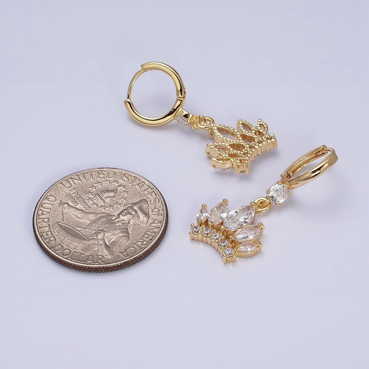 16K Gold Filled Clear Marquise Micro Paved CZ Lined CZ Huggie Earrings in Gold & Silver | AD1243 AD1244