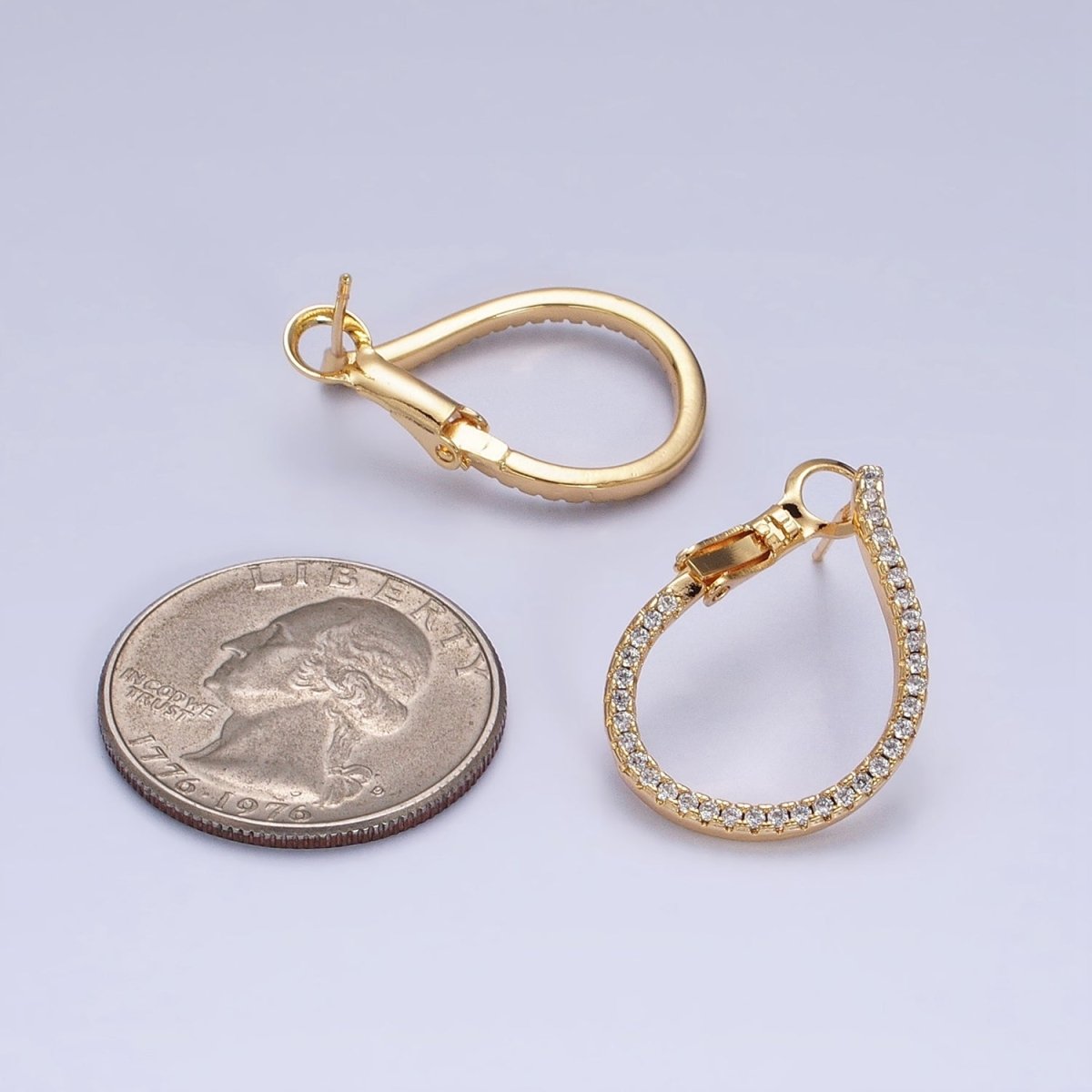 16K Gold Filled Clear Micro Paved CZ Front-Facing Hinge Hoop Earrings in Gold & Silver | AD1100 AD1101