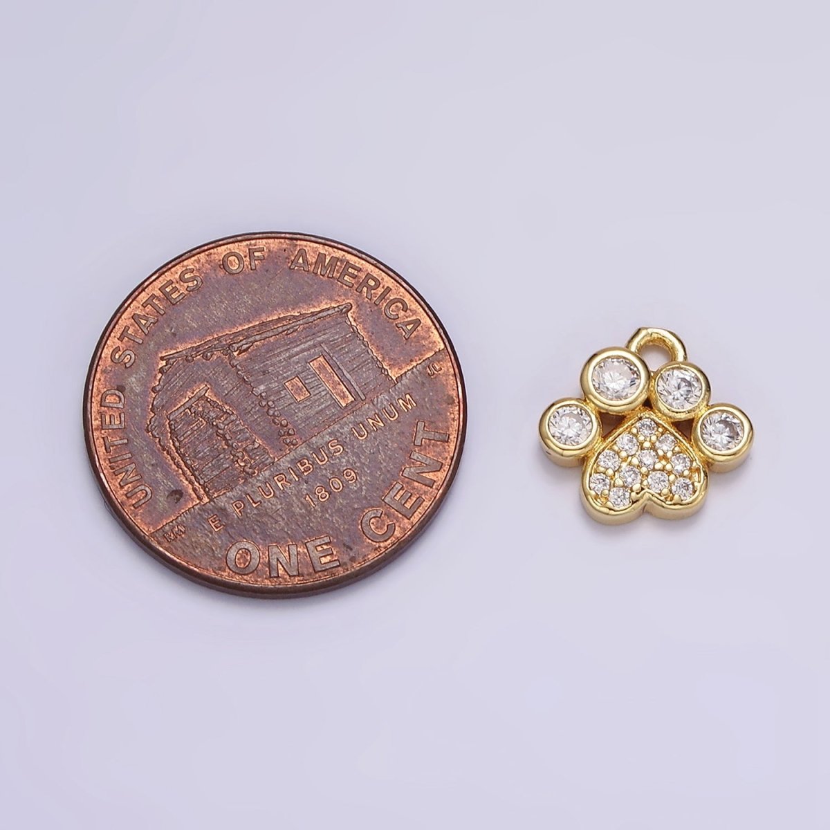 16K Gold Filled Clear Micro Paved CZ Heart Dog Paw Print Add-On Charm | N959