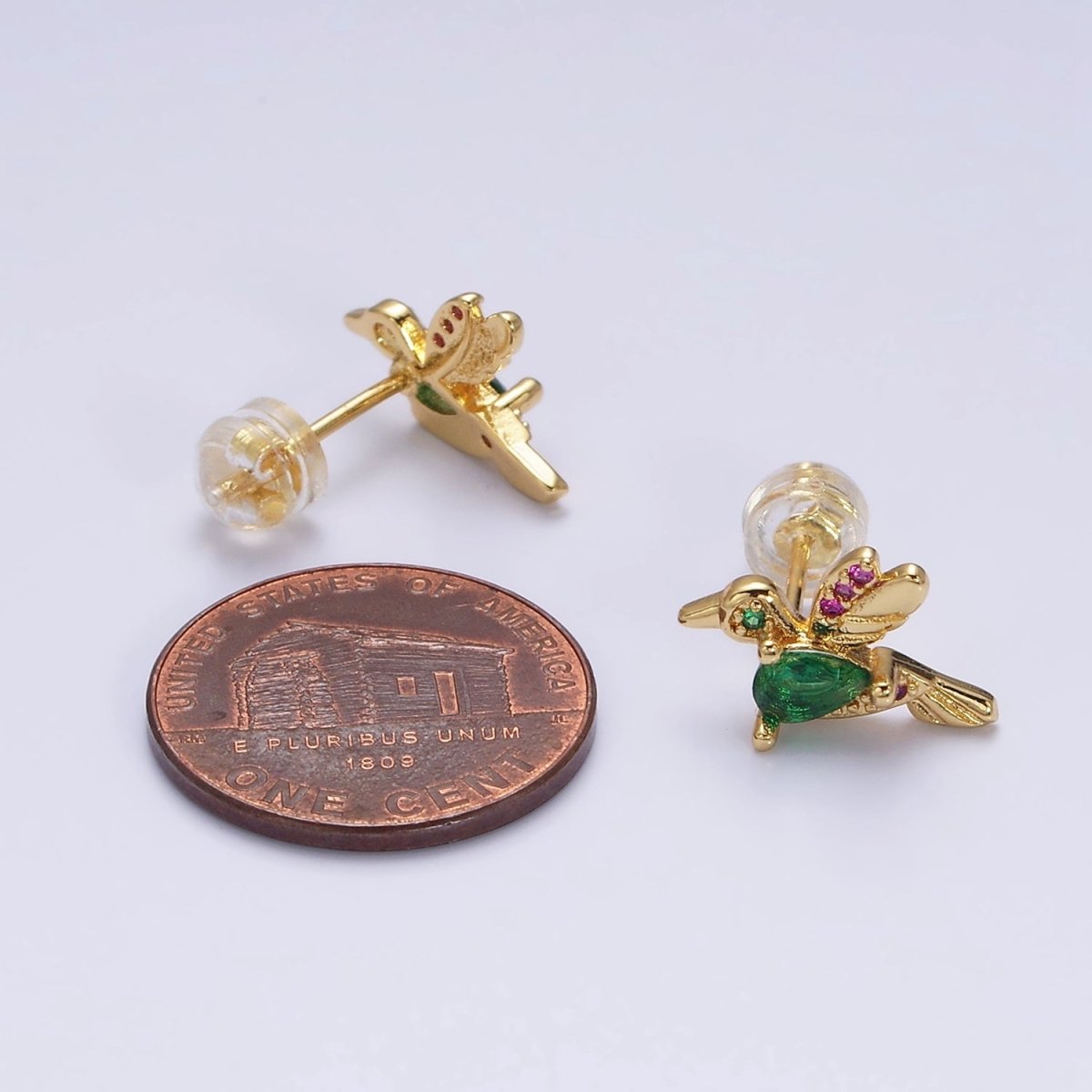 16K Gold Filled CZ Clear, Multicolor Teardrop Bird Animal Stud Earrings in Gold & Silver | AE591 - AE594