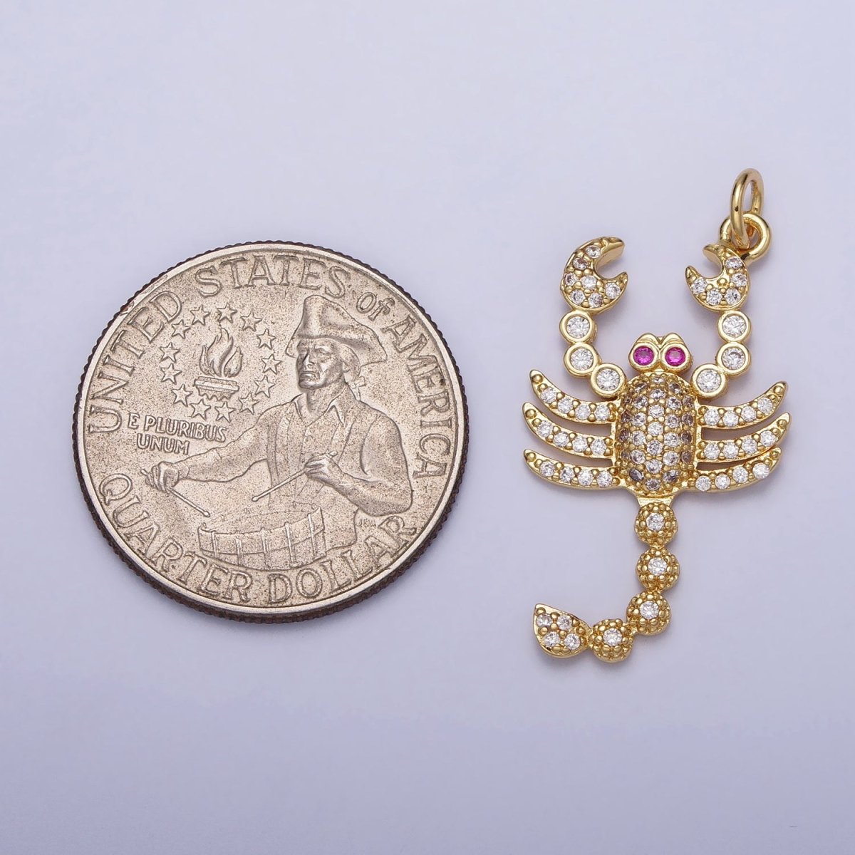 16K Gold Filled CZ Fuchsia-Eyed 27.5mm, 33.8mm Lobster Scorpion Animal Micro Paved Charm in Gold & Silver | AC1266, AC1274