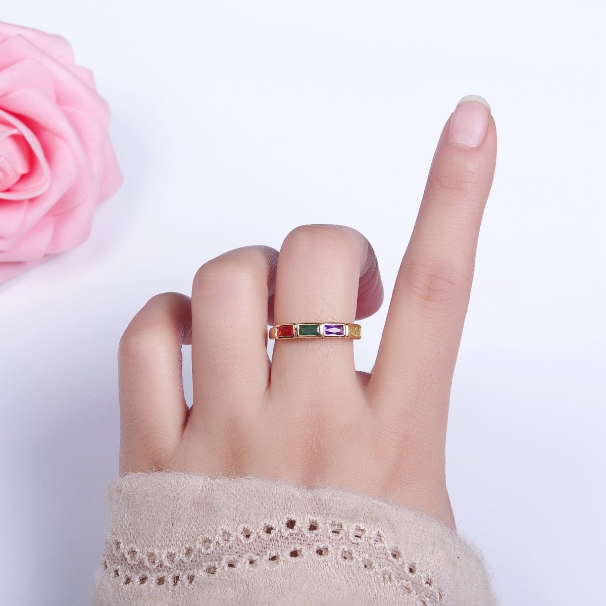 16K Gold Filled CZ Lined Multicolor, Clear Baguette Thin Ring in Gold & Silver | O-1936 O-1937 O-1939