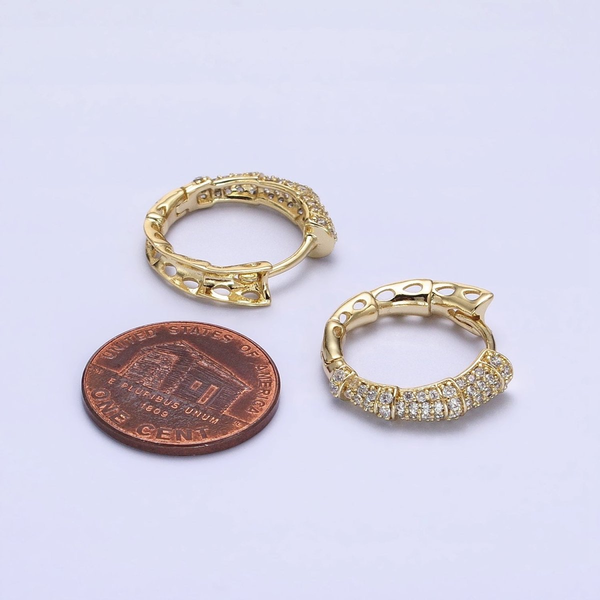 16K Gold Filled CZ Micro Paved Geometric Huggie Endless Hoop Earrings | AD1323 AD1324