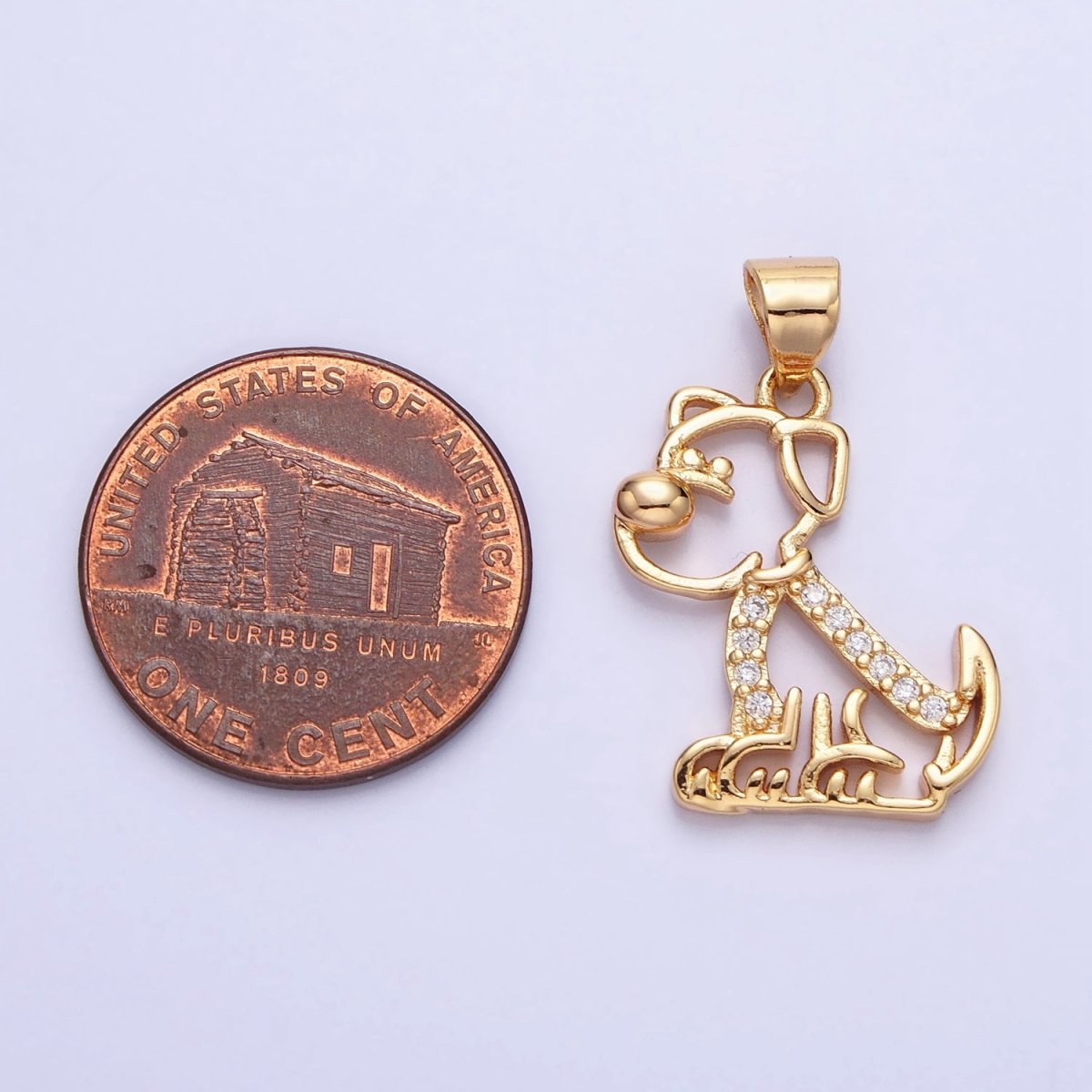 16K Gold Filled Dog Pet Animal Micro Paved CZ Open Pendant in Gold & Silver | AA302 AA312