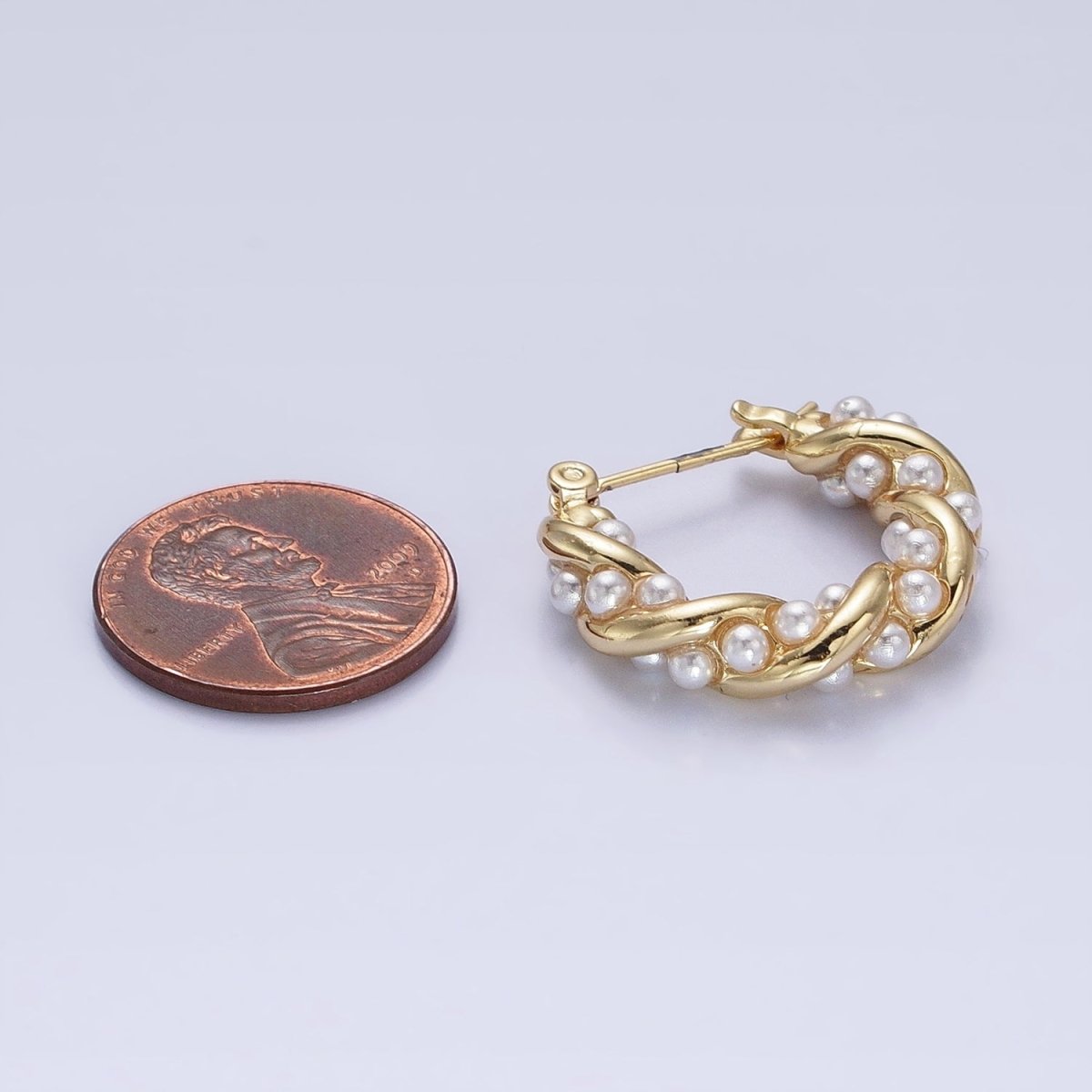 16K Gold Filled Dotted Pearl Lined Croissant Latch Earrings in Gold & Silver | AB1430 AB1431