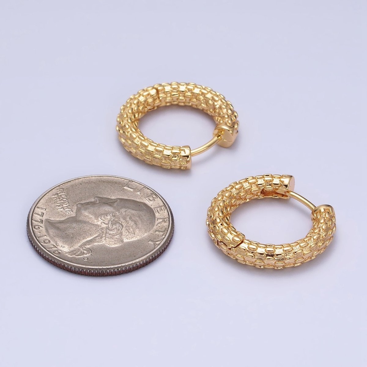 16K Gold Filled Dotted Textured 20.5mm Endless Hoop Earrings in Gold & Silver | AD885 AD886