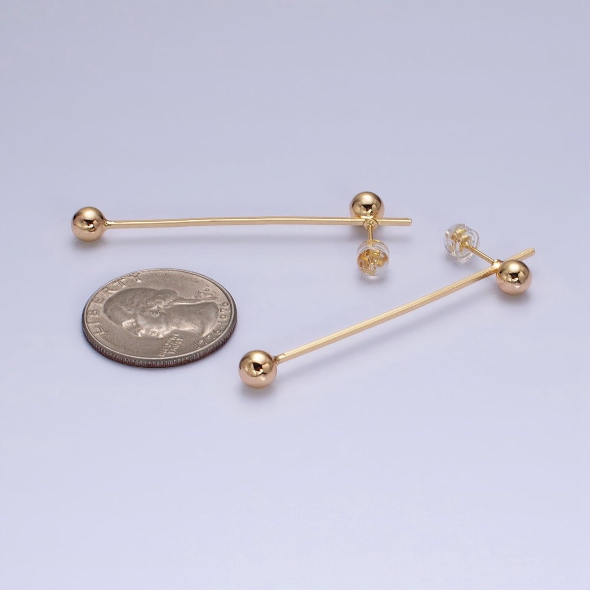 16K Gold Filled Double Bubble Bead Geometric Linear Drop Stud Earrings in Gold & Silver | AD1145 AD1146