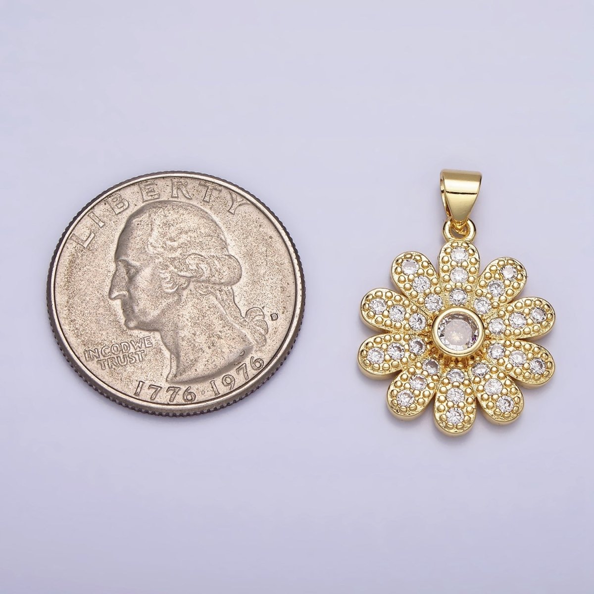 16K Gold Filled Flower Daisy Clear CZ Micro Paved Pendant | AA439
