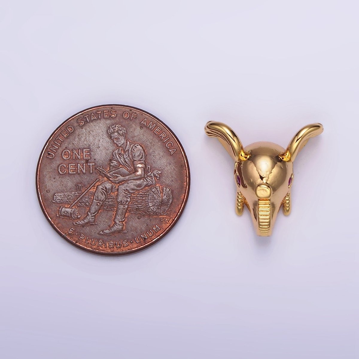 16K Gold Filled Fuchsia CZ Eyed Elephant Jungle Animal Bead Spacer | B-782