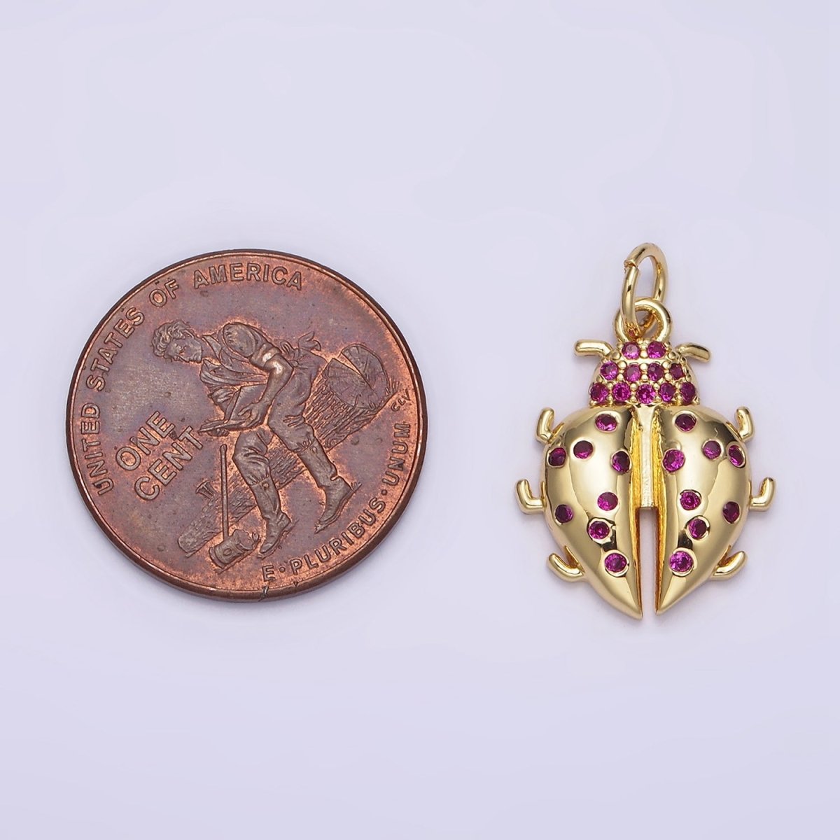 16K Gold Filled Fuchsia Micro Paved CZ Ladybug Beetle Insect Charm | N979