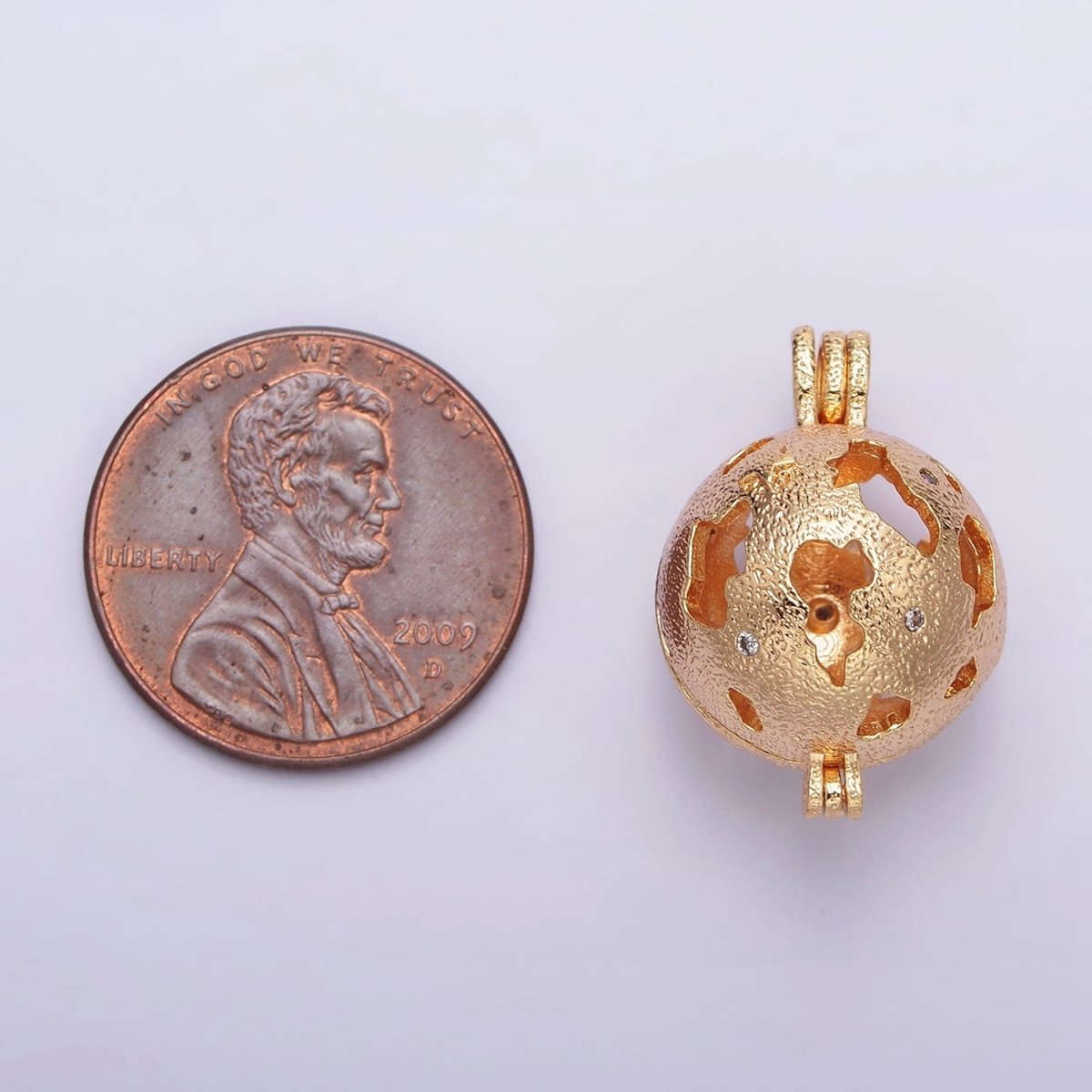 16K Gold Filled Globe Open Round Bead Locket Pendant | AA537