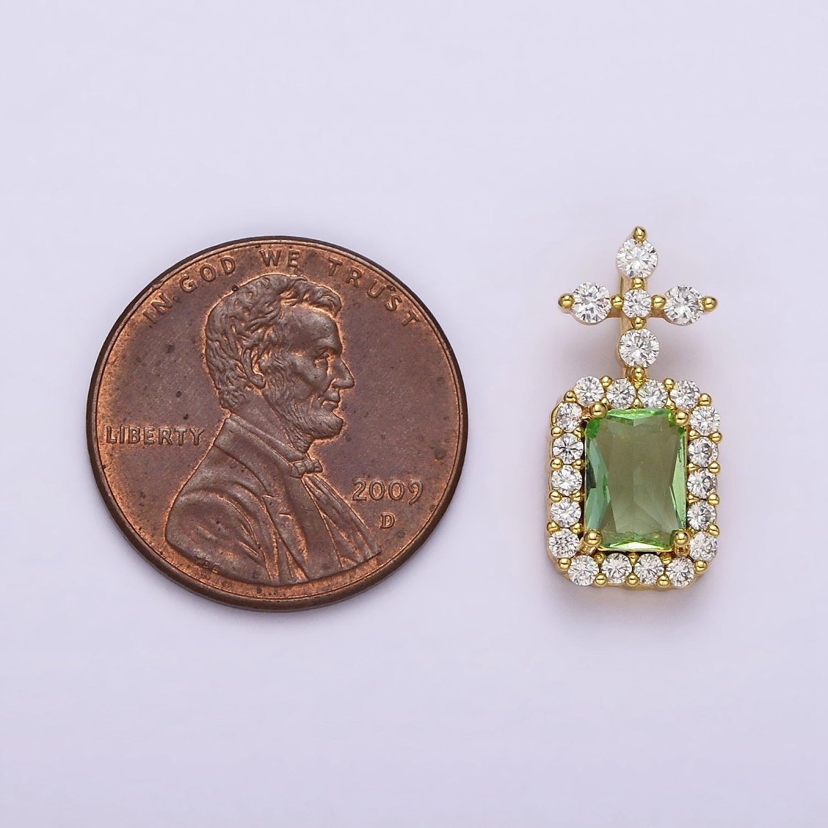 16K Gold Filled Green Baguette Clear Micro Paved Antenna CZ Pendant | AA762