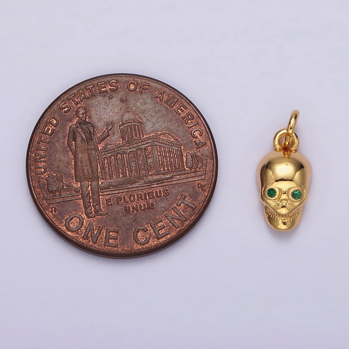 16K Gold Filled Green CZ Eyed Skeleton Skull Charm | AC850