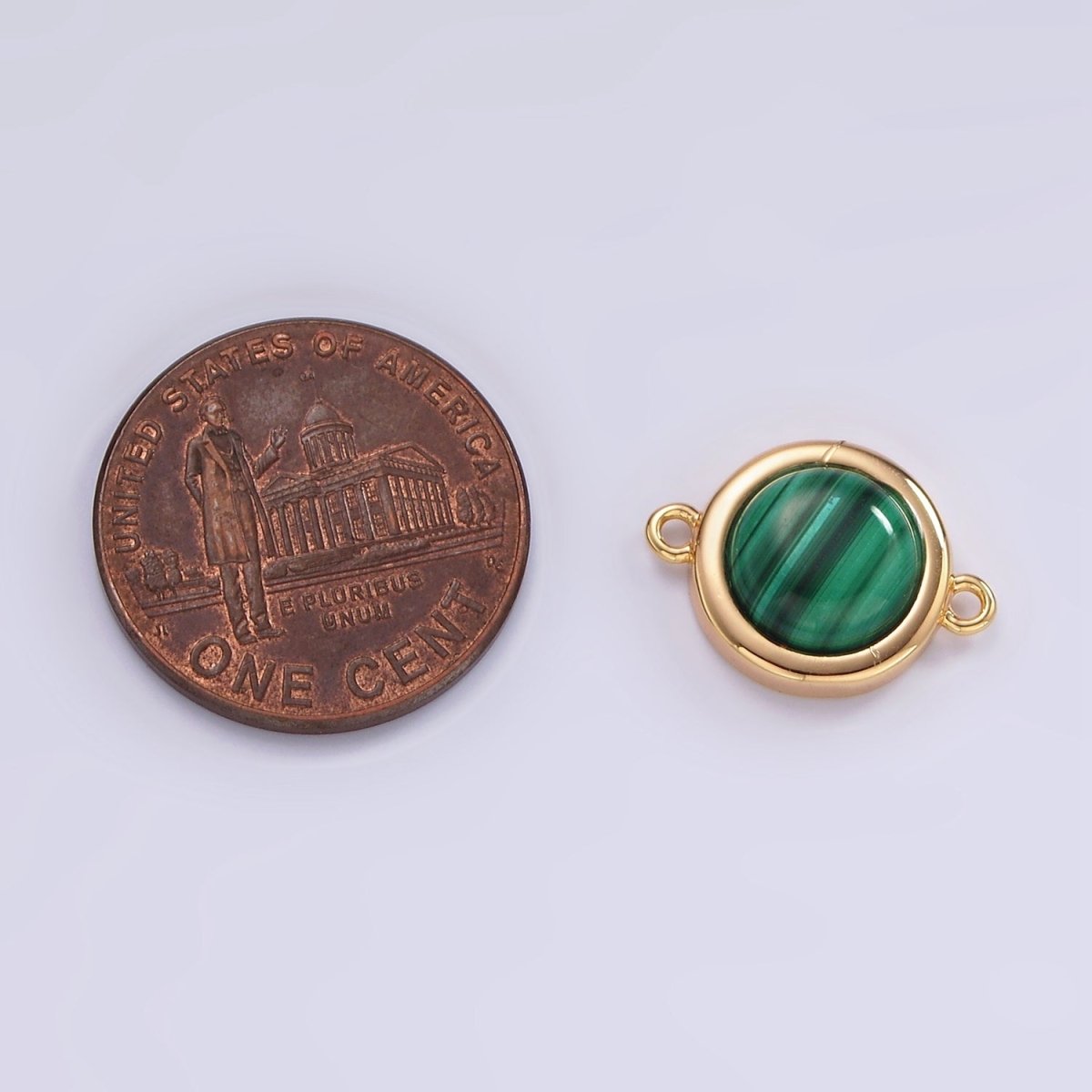16K Gold Filled Green Malachite Bezel Round Connector | G-152