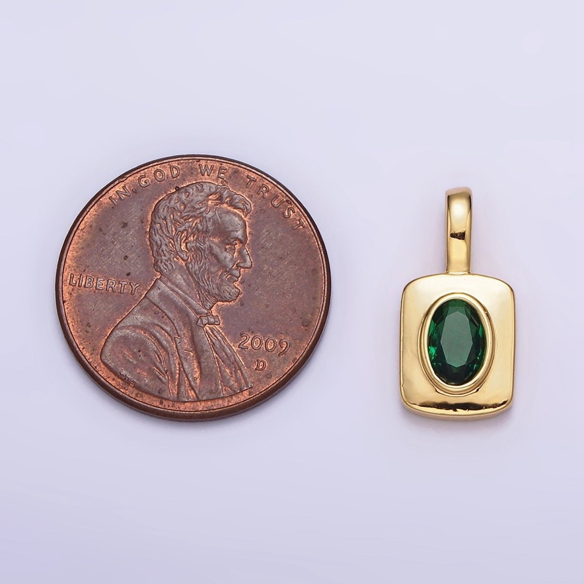 16K Gold Filled Green Oval CZ Rectangular Tag Pendant | AA571