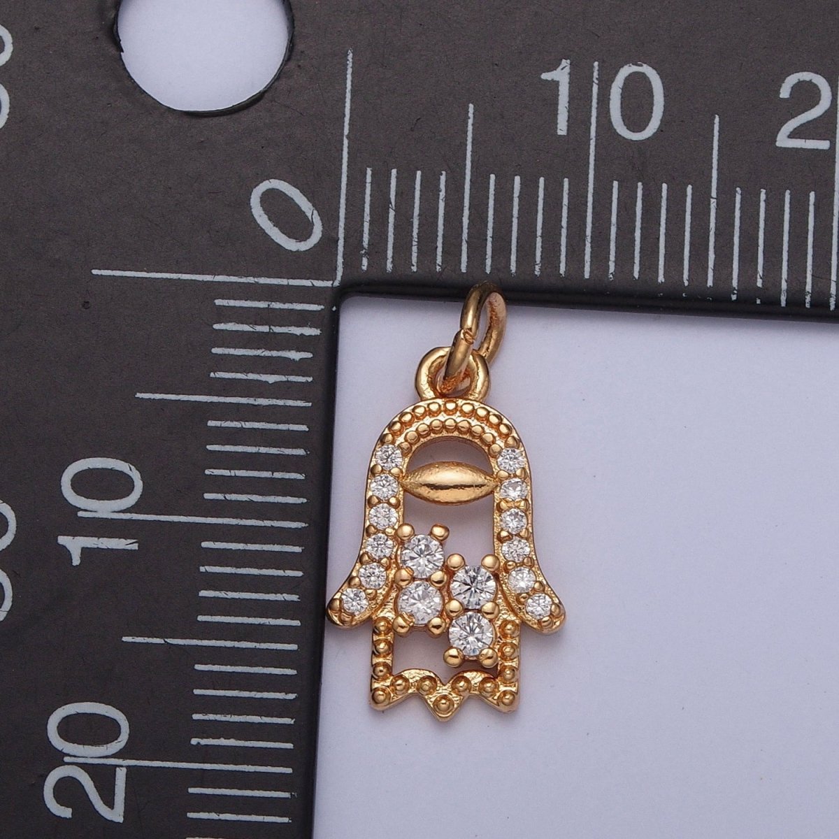 16K Gold Filled Hamsa Hand Beaded Micro Paved Cubic Zirconia Protection Charm | X-240