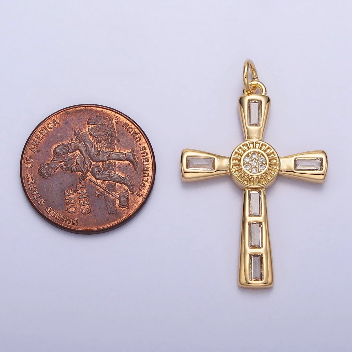 16K Gold Filled Latin Cross Clear Baguette CZ Religious Charm in Gold & Silver | AC230 AC231