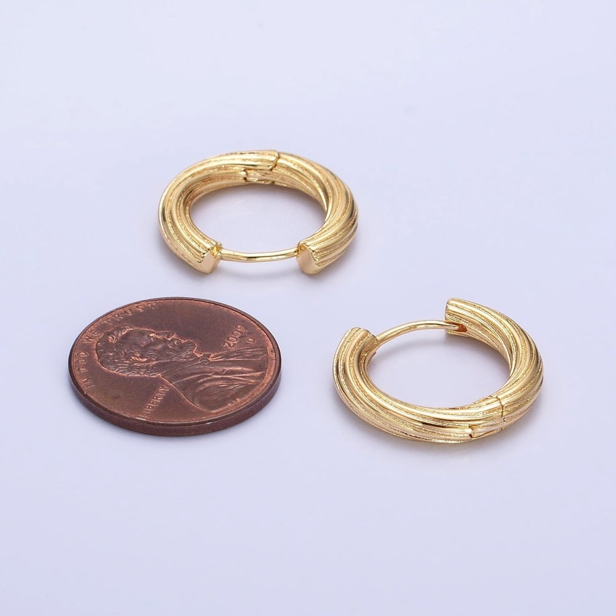16K Gold Filled Line-Textured Twisted 17mm Endless Hoop Earrings | AD1293