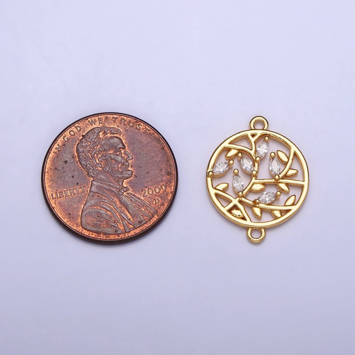 16K Gold Filled Marquise CZ Natural Leaves Open Round Connector | Y-873
