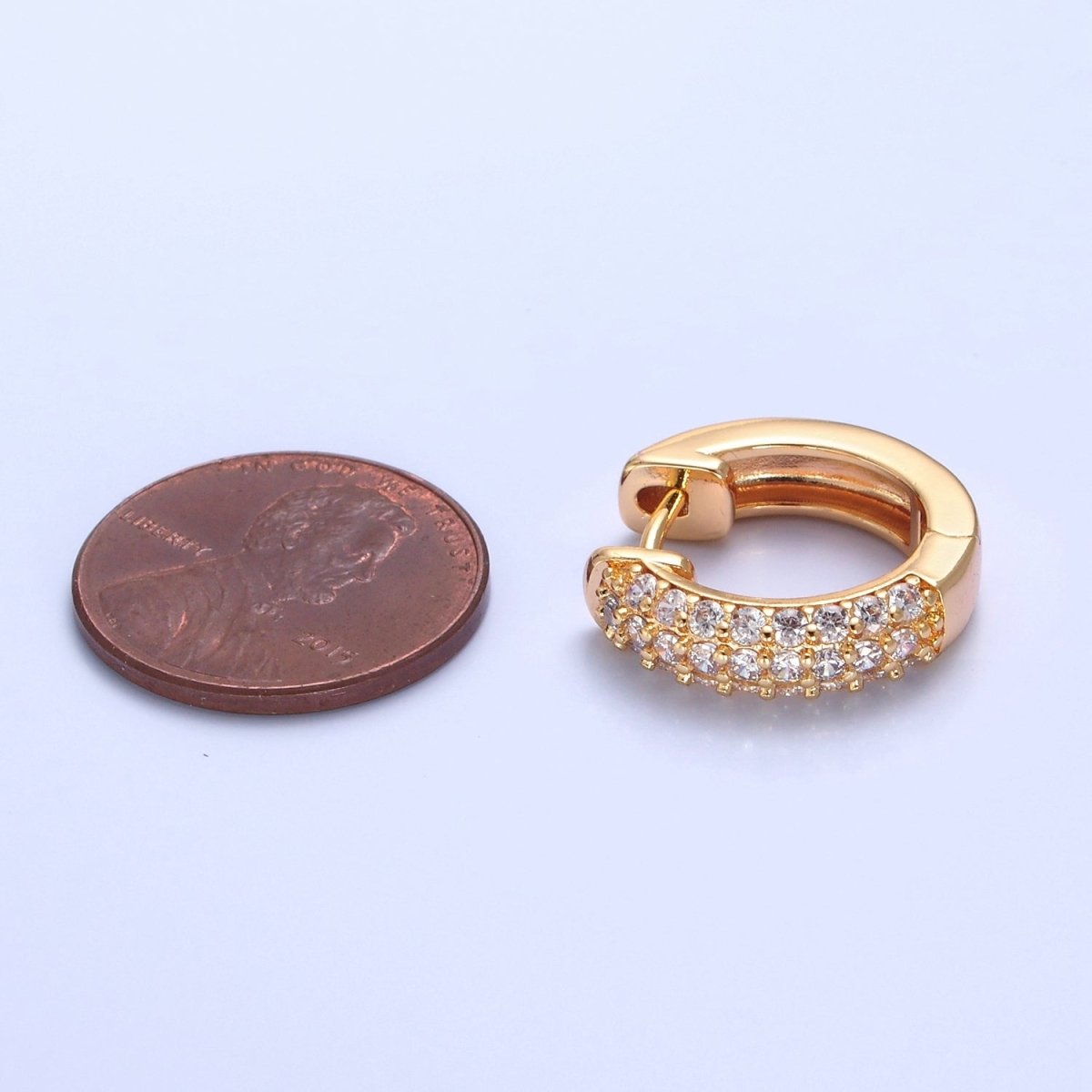 16K Gold Filled Micro Paved CZ 18mm Huggie Hoop Earrings | V-384