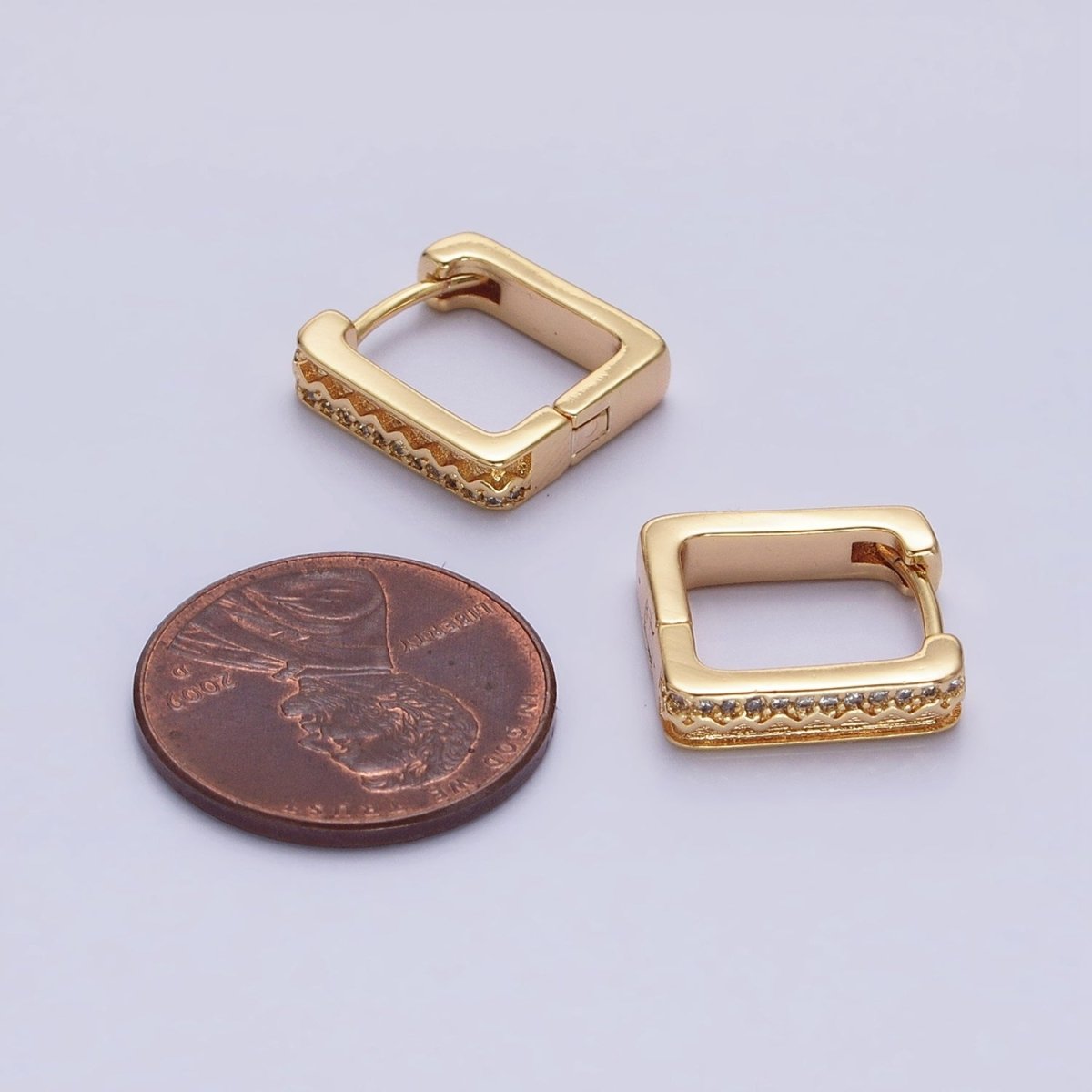16K Gold Filled Micro Paved CZ Line Zig Zag Geometric Oblong Hoop in Gold & Silver | AB1480 AB1481