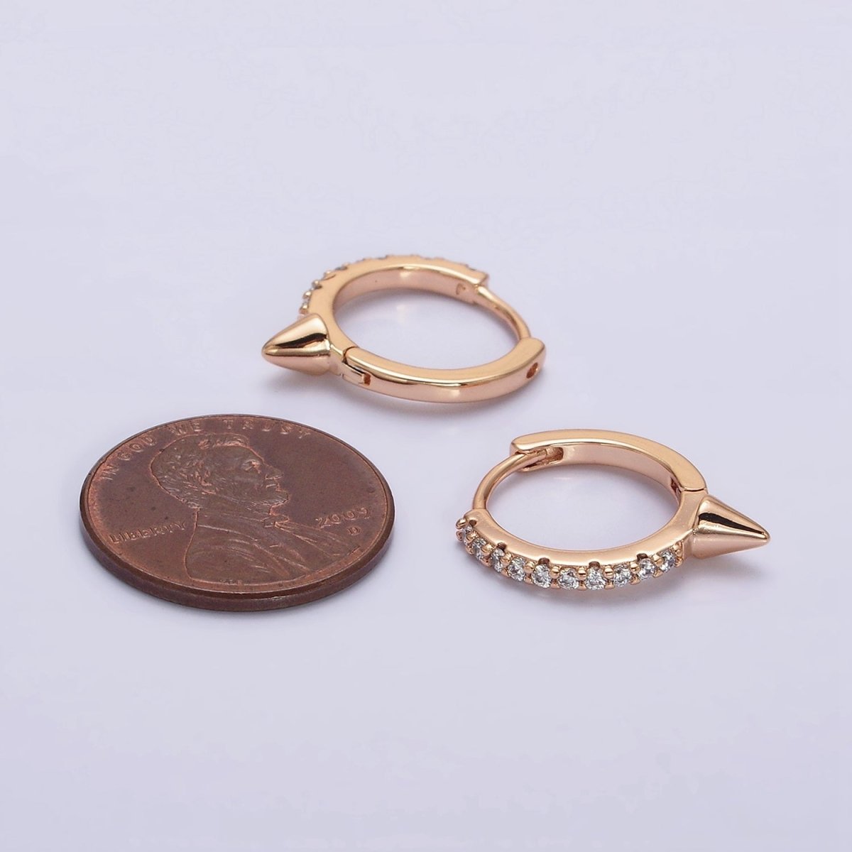 16K Gold Filled Micro Paved CZ Spiked 16mm Huggie Earrings | AE815