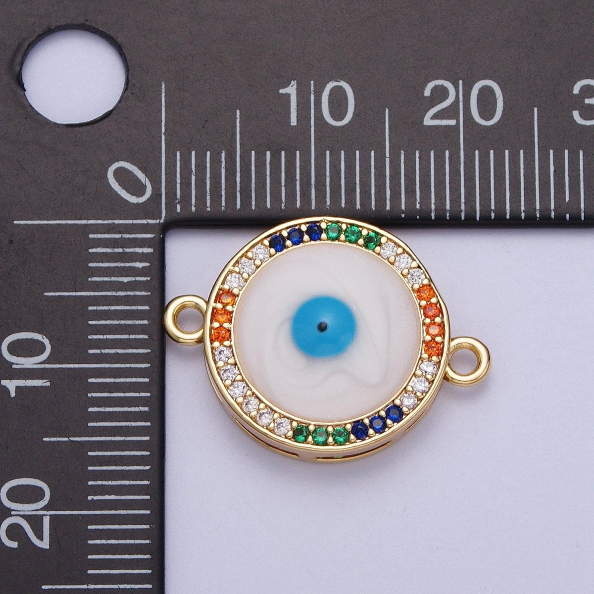 16K Gold Filled Micro Paved Multicolor Cubic Zirconia Evil Eye of Ra Round Connector For Jewelry Making | F-158