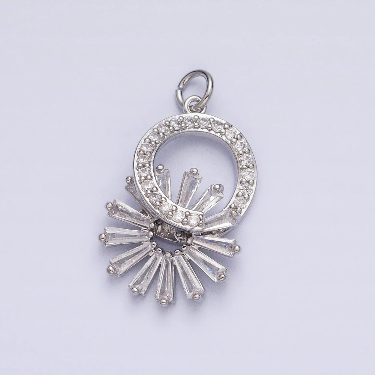16K Gold Filled Micro Paved Round Flower Baguette Dangle Drop Charm in Gold & Silver | AC958 AC959