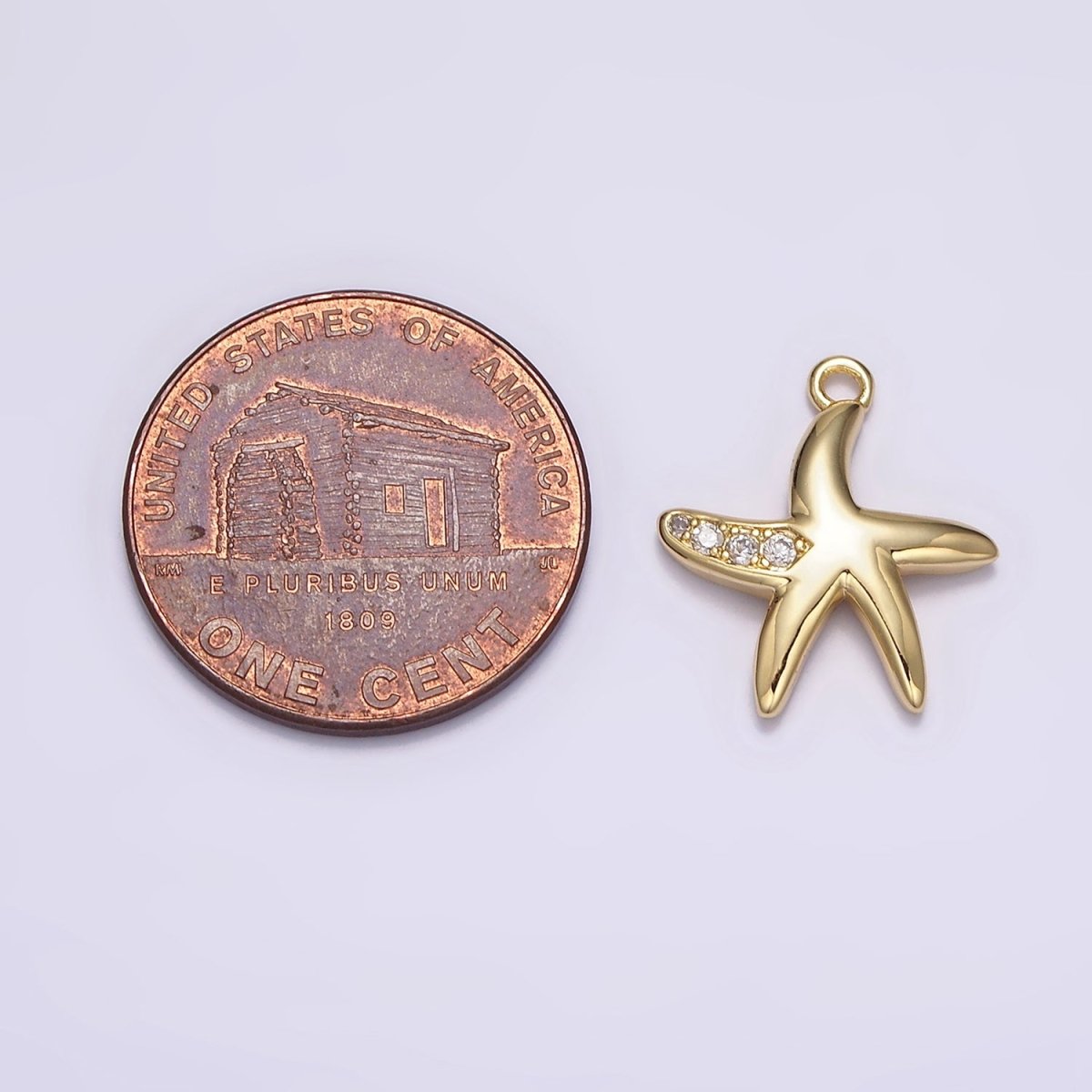 16K Gold Filled Mini Clear Micro Paved CZ Star Fish Ocean Animal Add-On Charm | N942