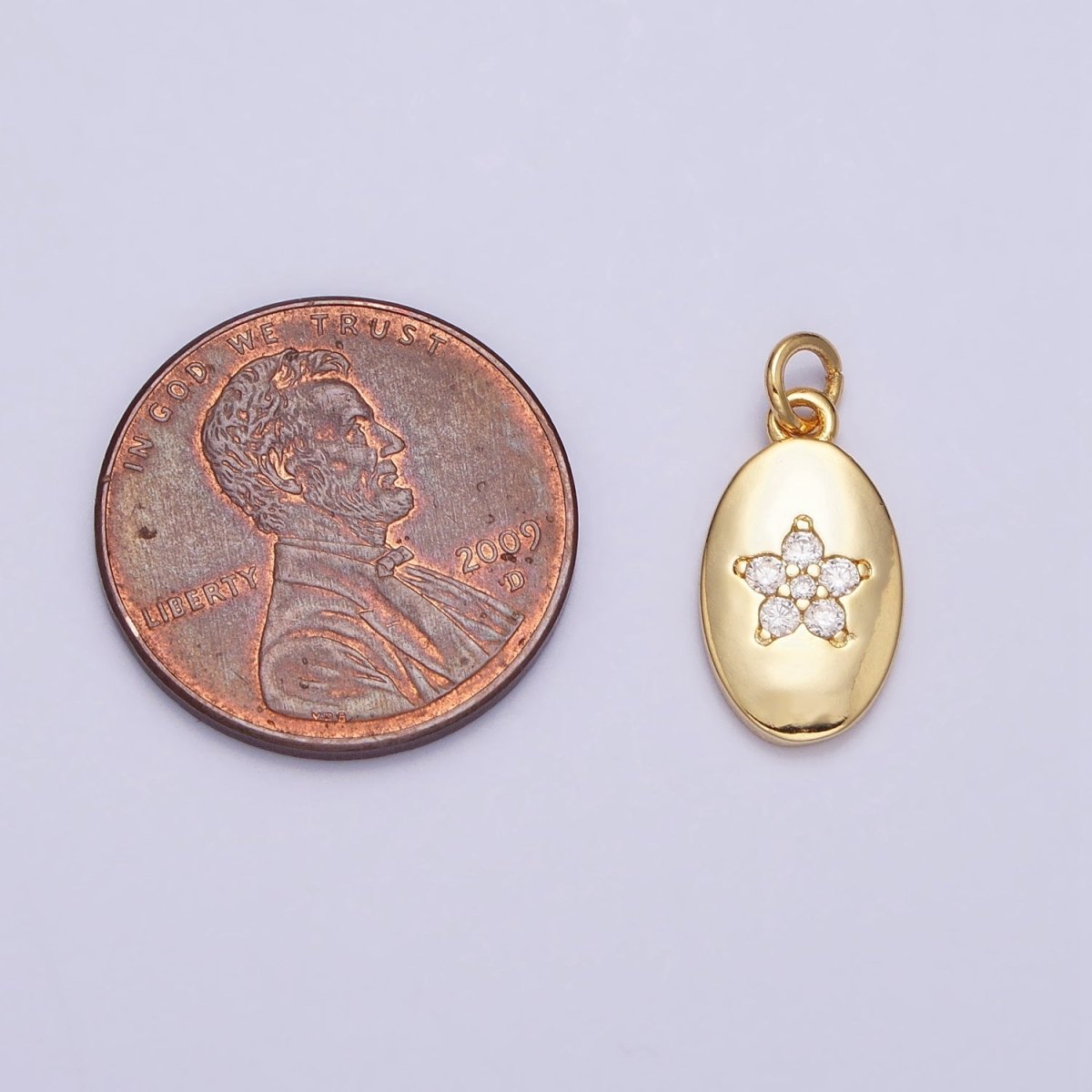 16K Gold Filled Mini Flower Clear CZ Oval Add-On Charm | AC1141