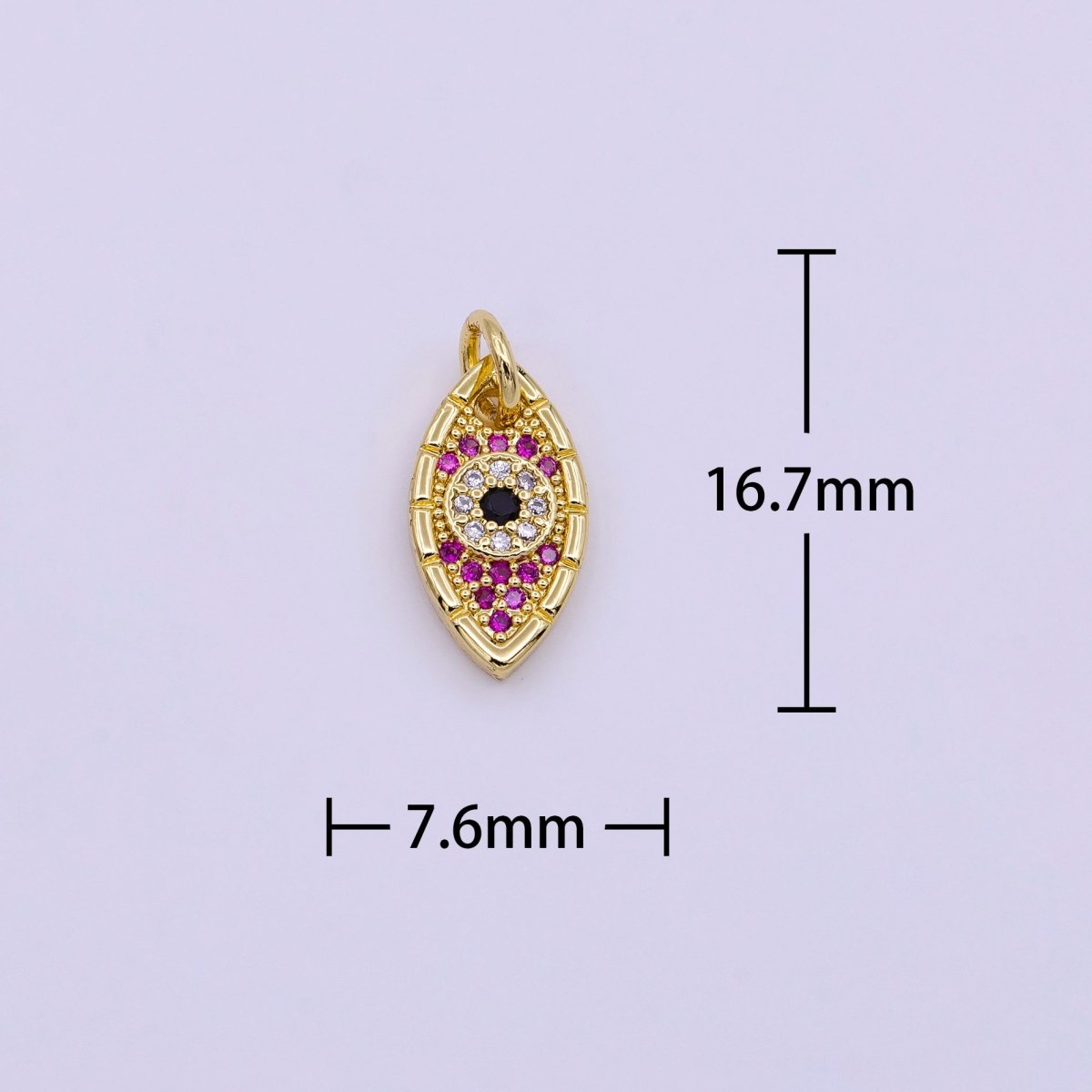 16K Gold Filled Mini Fuchsia Micro Paved Black-Eyed Evil Eye Charm | AC978
