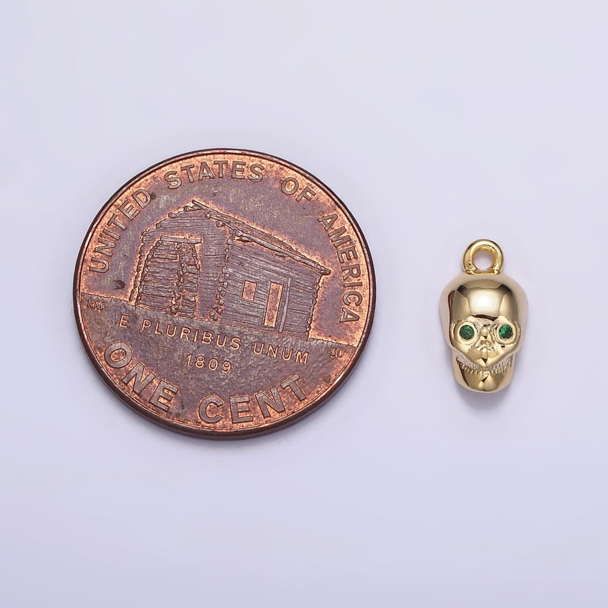16K Gold Filled Mini Green-Eyed CZ Robot Skull Add-On Charm | N-947