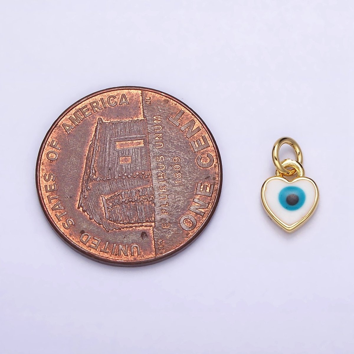 16K Gold Filled Mini Teal Blue Evil Eye Enamel Heart Add-On Charm | AC1174