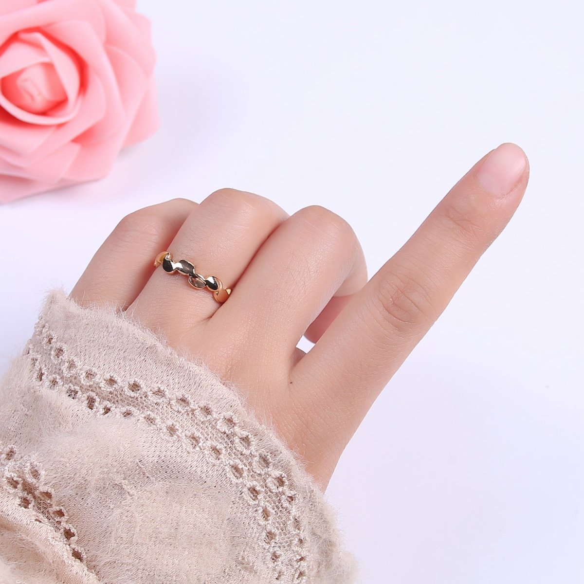 16K Gold Filled Minimalist Abstract Geometric Cloud Open Adjustable Ring U-418