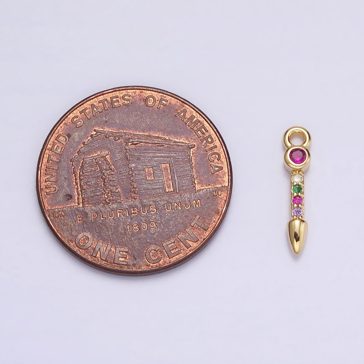 16K Gold Filled Multicolor CZ Micro Paved Arrow Spear Add-On Charm | N952