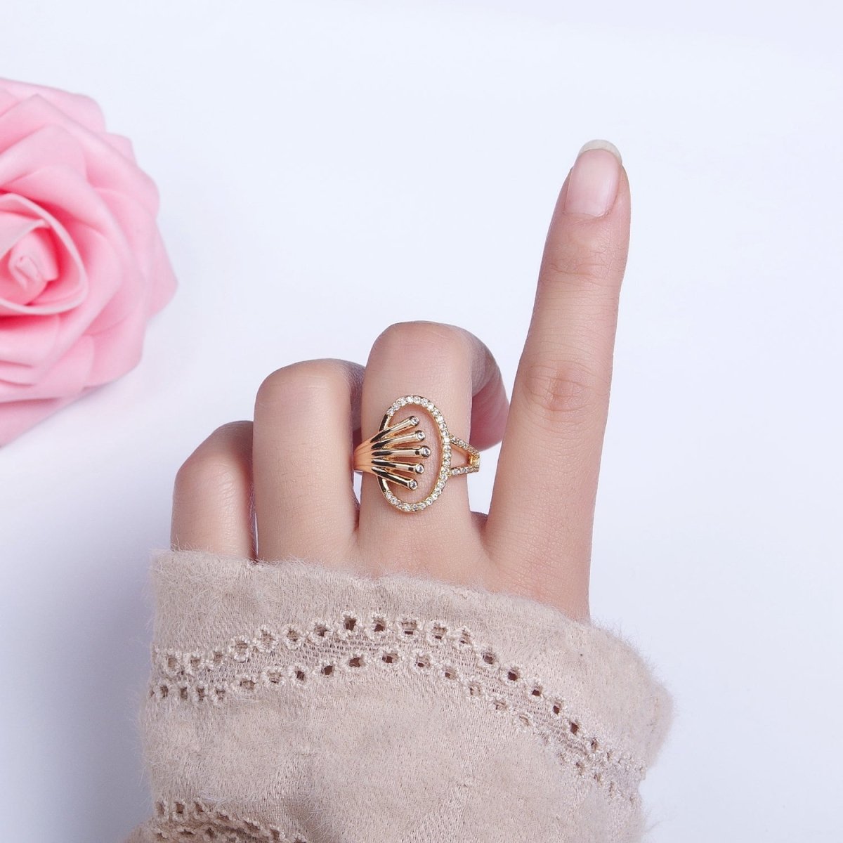 16K Gold Filled Oblong Oval Micro Paved Multiple Band Ring in Gold & Silver | O-1922 O-1923
