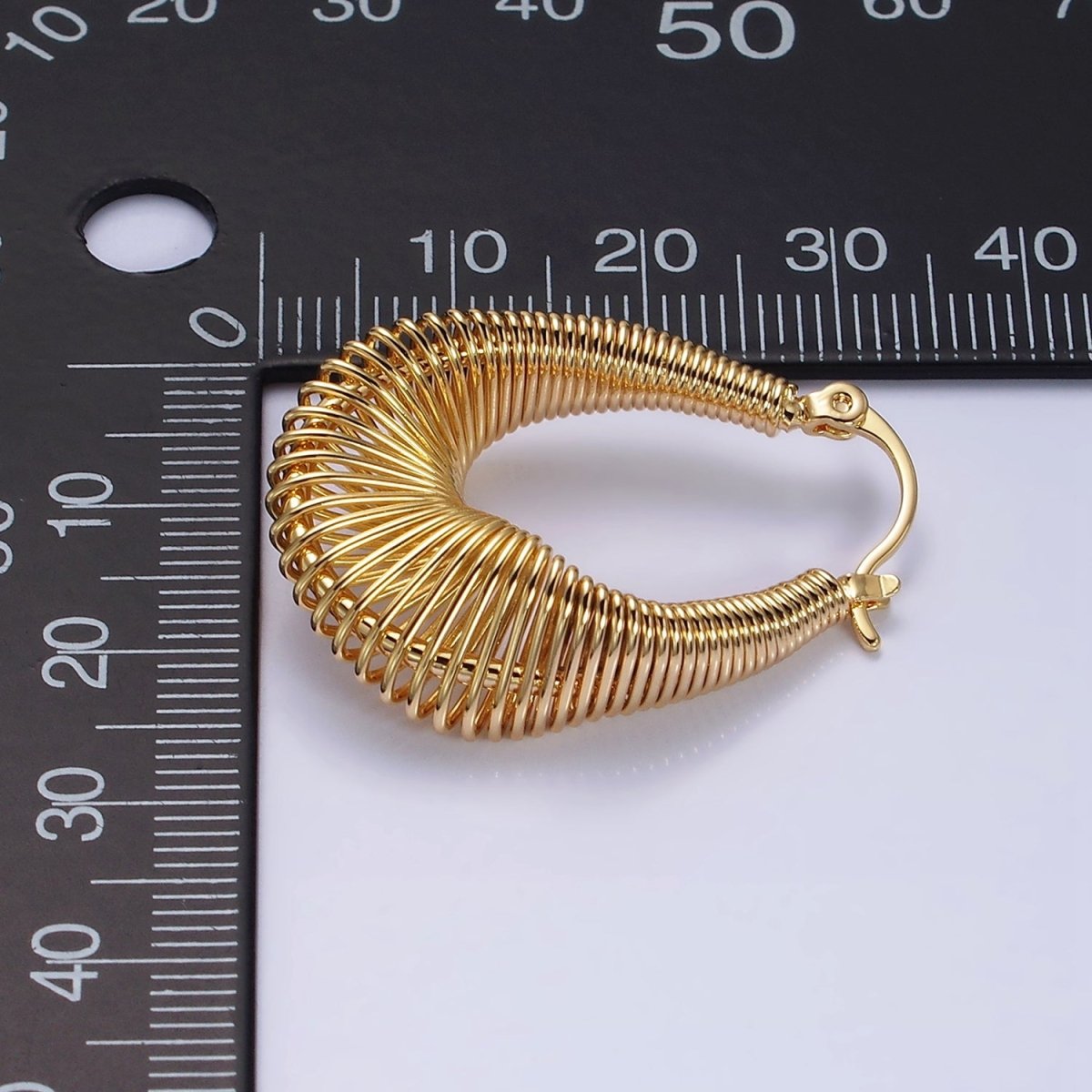 16K Gold Filled Oblong Wire Coil Geometric French Lock Latch Earrings in Gold & Silver | AD1185 AD1186