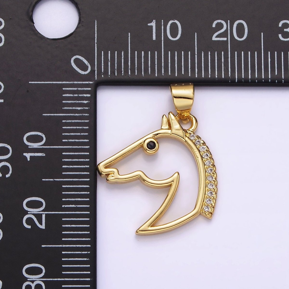 16K Gold Filled Open Black Eye Horse Animal Equestrian Pet Clear Micro Paved CZ Pendant | N1783