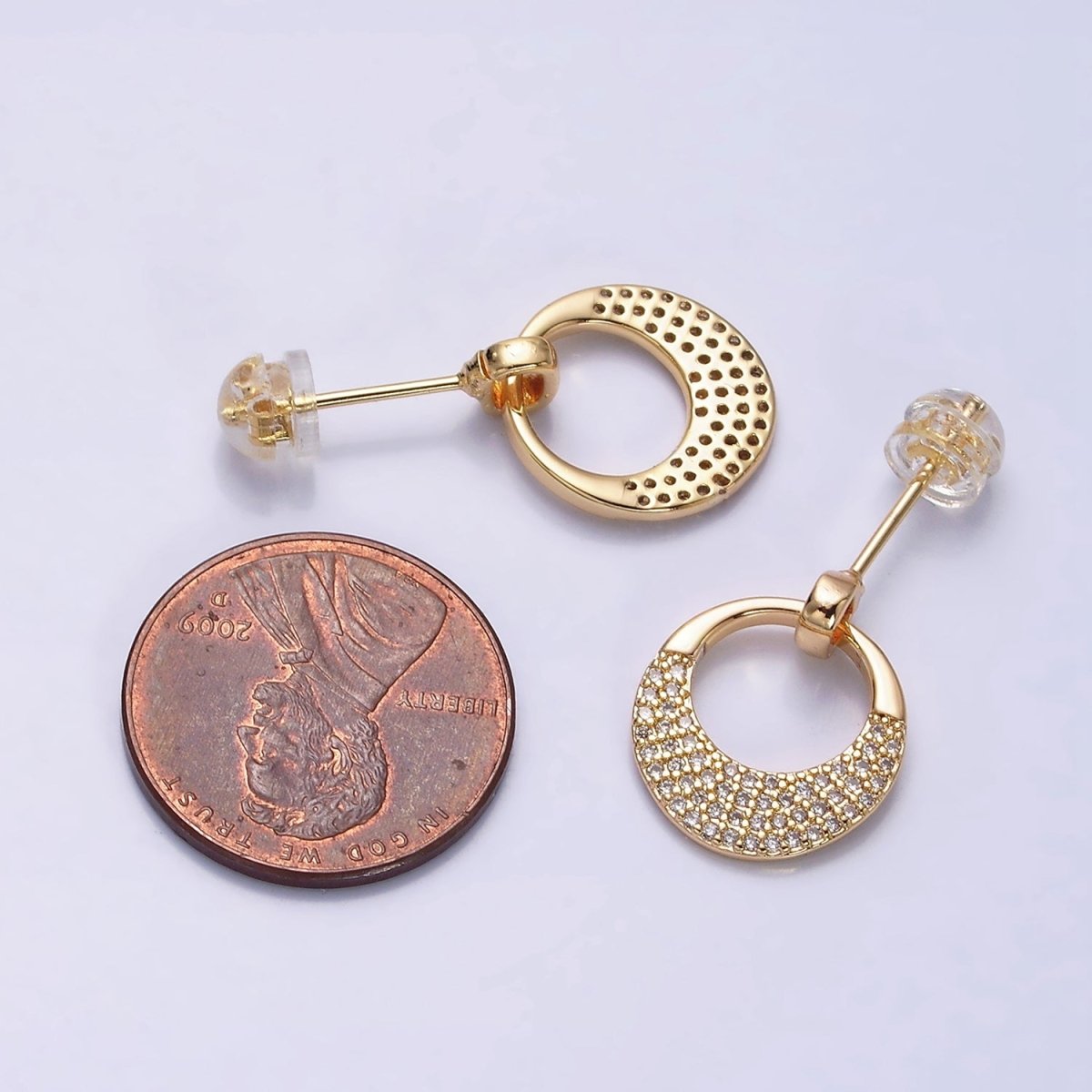 16K Gold Filled Open Micro Paved CZ Round Circle Drop Stud Earrings in Gold & Silver | AD1068 AD1069