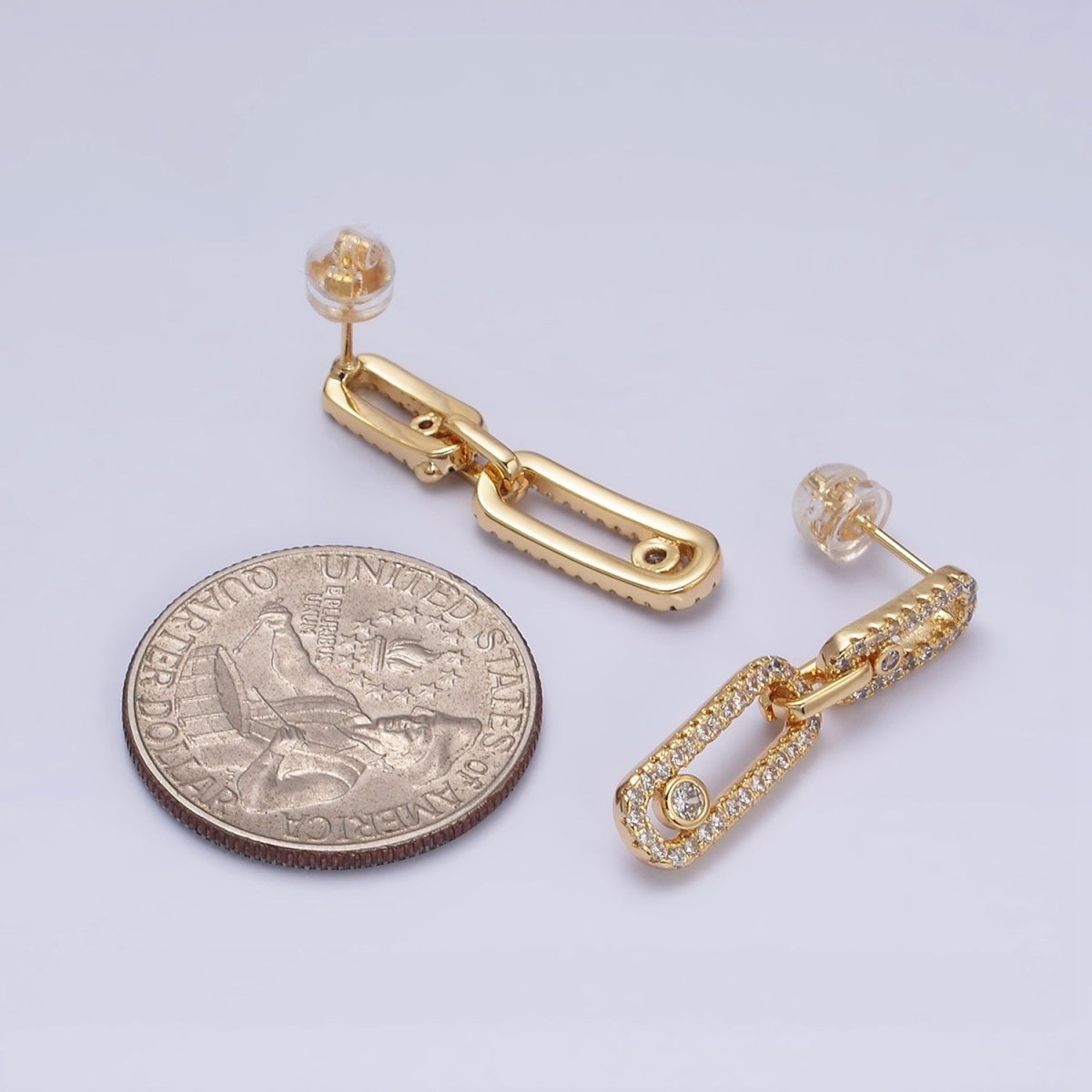 16K Gold Filled Paperclip Triple Link Micro Paved CZ Drop Stud Earring om in Gold & Silver | AD1239 AD1240