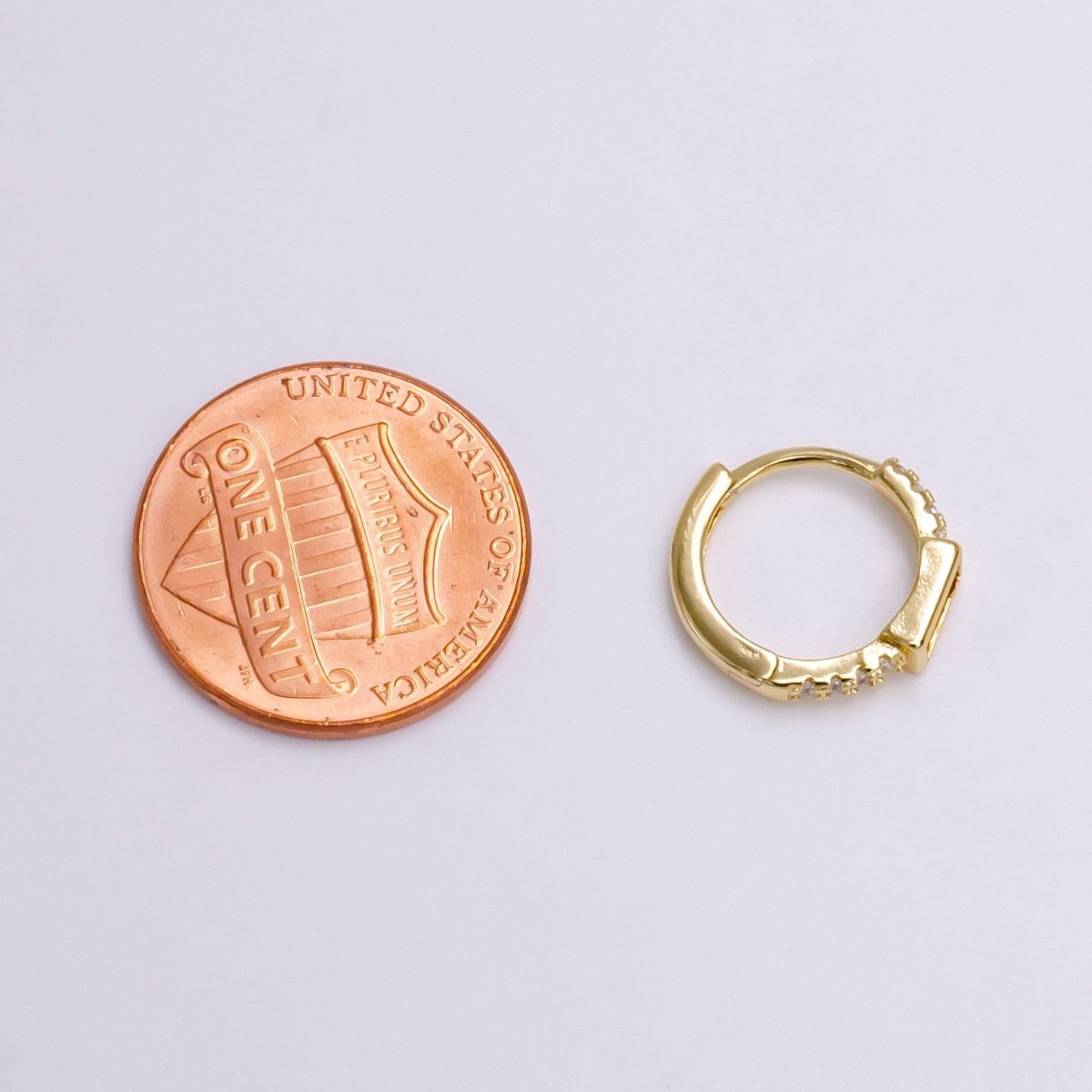 16K Gold Filled Pink Baguette Micro Paved 12.5mm Thin Cartilage Earrings in Silver & Gold | AB1545 AE772
