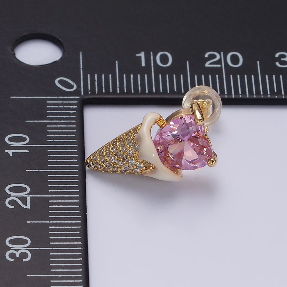 16K Gold Filled Pink CZ Heart Ice Cream Cone Micro Paved Stud Earrings in Gold & Silver | AD948 AD949