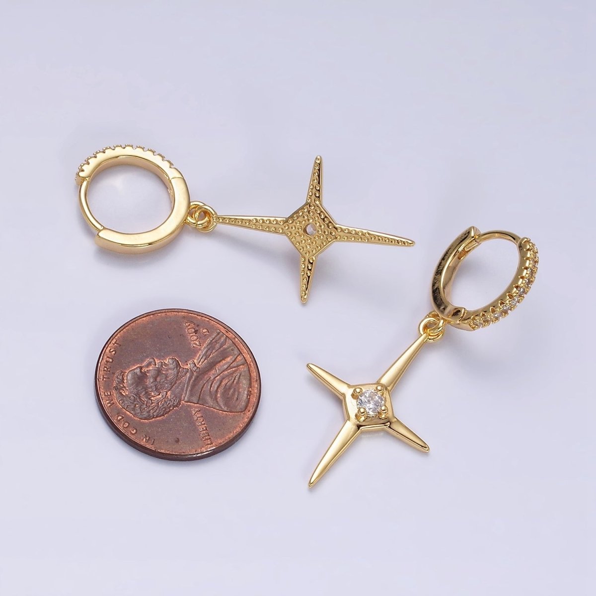16K Gold Filled Star Celestial Drop Clear CZ Micro Paved Huggie Earrings in Gold & Silver | AD1062 AD1063