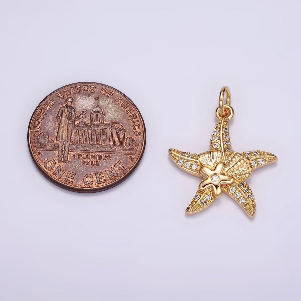 16K Gold Filled Starfish Animal Flower Micro Paved CZ Charm | AG457