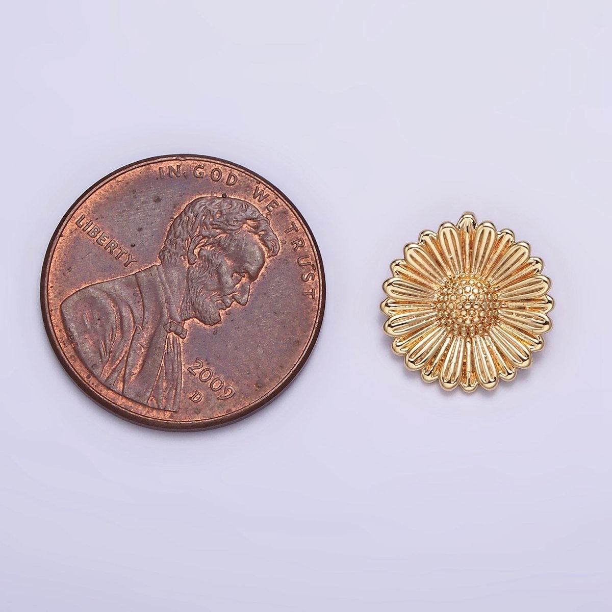 16K Gold Filled Sunflower Textured Round Pendant | AA603