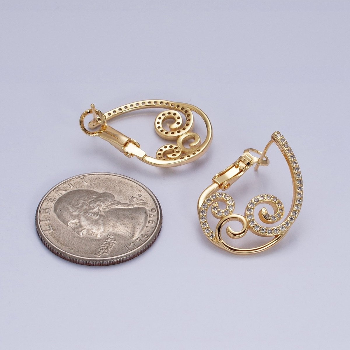 16K Gold Filled Swirl Micro Paved CZ Front-Facing Hinge Earring in Gold & Silver | AD1147 AD1148