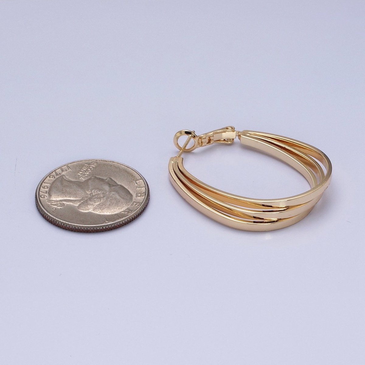 16K Gold Filled Triple Bar Oblong Geometric Hinge Hoop Earrings in Gold & Silver | AD879 AD880