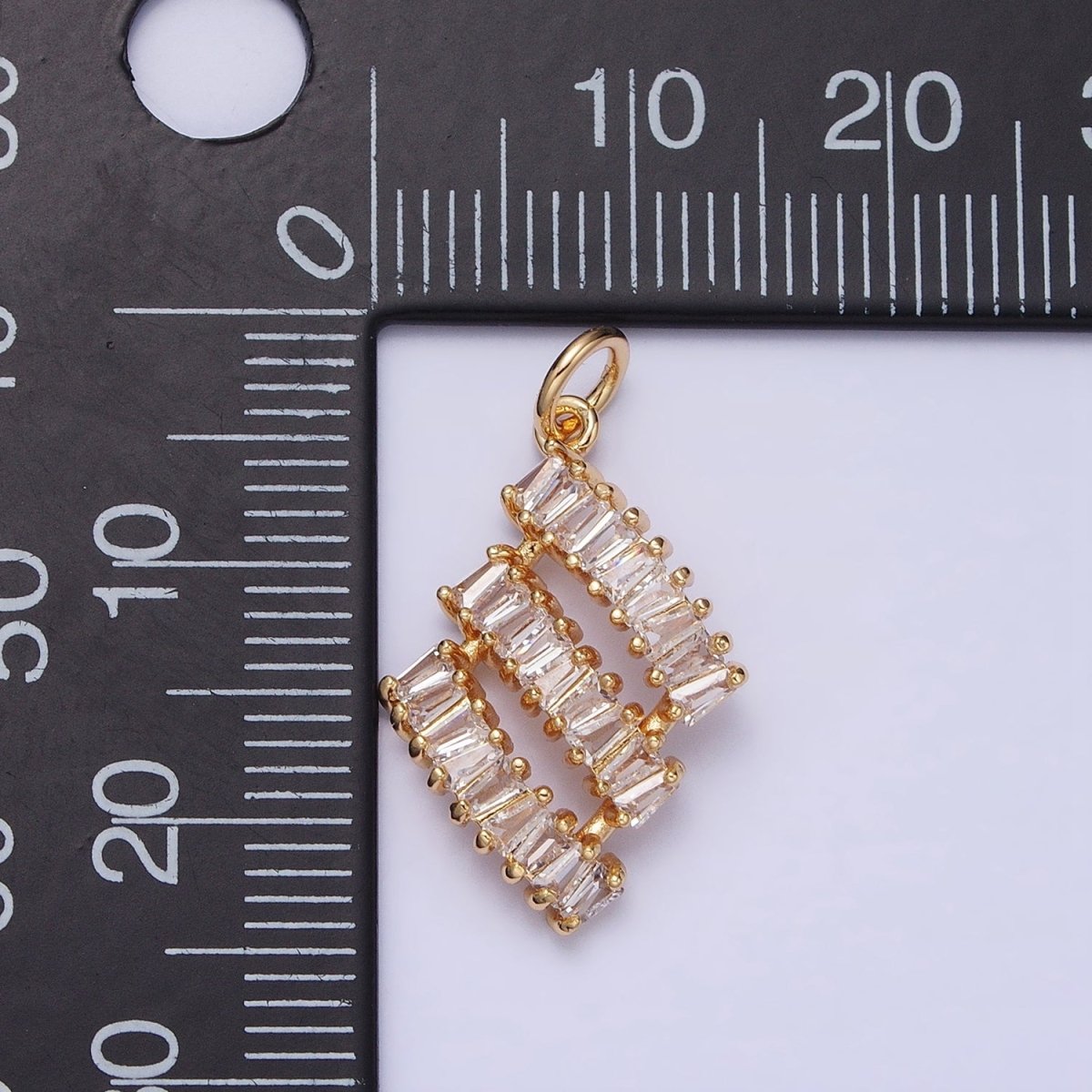 16K Gold Filled Triple Clear CZ Baguette Lined Add-On Charm in Gold & Silver | AC1197 AC1198