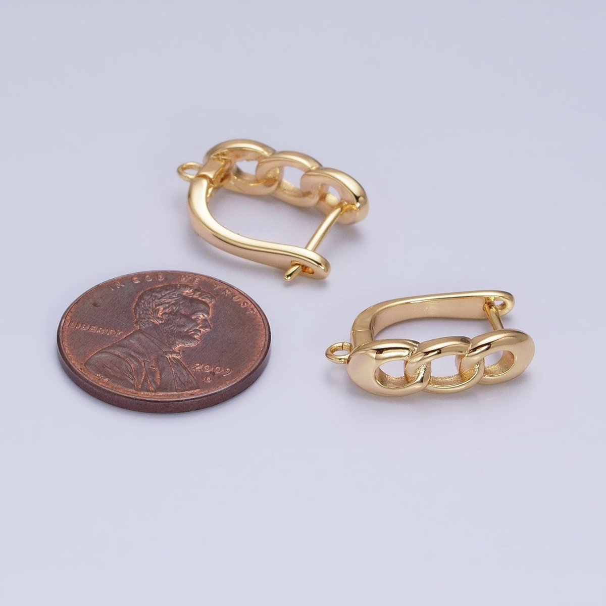 16K Gold Filled Triple Curb Link Open Loop English Lock Earrings Supply in Silver & Gold | Z-282 Z-375
